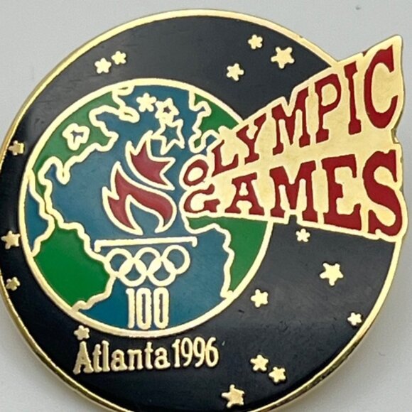 1996 Atlanta Olympic Games Commemorative Pin Vintage Earth Stars World - Picture 5 of 6